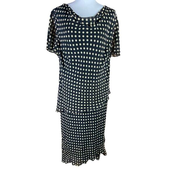 Shomi By Miller Shor Womens Black Cream Silk Polka Dot Cowl Neck Dress Size 14 - Picture 1 of 6